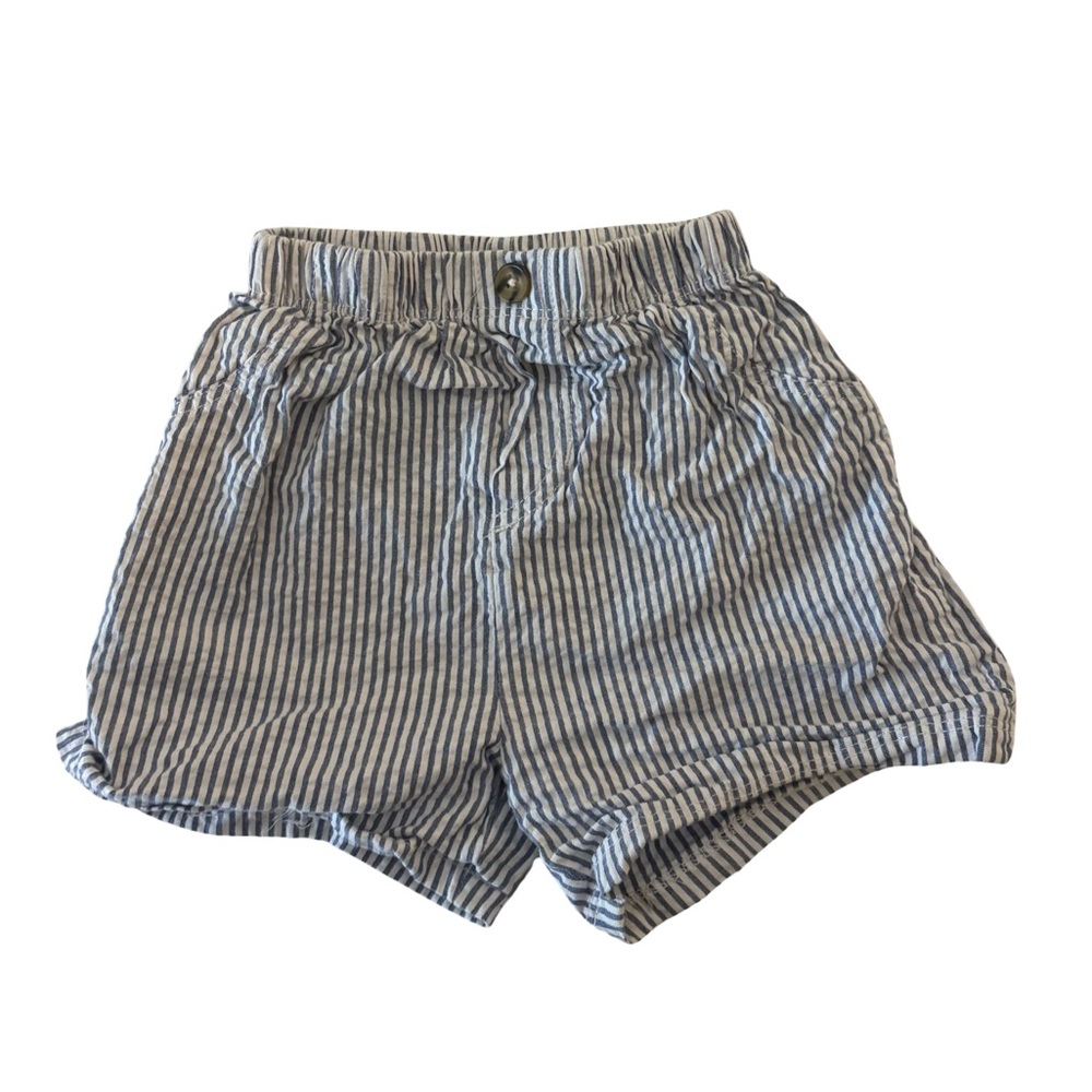 Little Me White Shirt and Striped Shorts Set - Picture 2 of 3